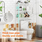 Simple Trending Over The Toilet Storage Rack with Toilet Paper Holder, Heavy Duty Metal 3 Tier Bathroom Organizer Shelf with 3 Hooks, White - Image 5
