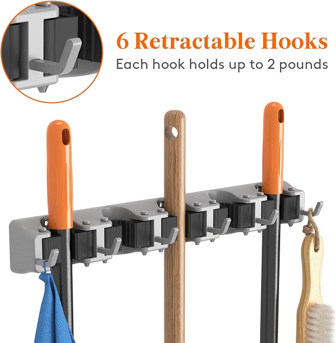 Lifewit Mop and Broom Holder Organizer Wall Hanging Mount, Gray, 1 Pack - Image 4
