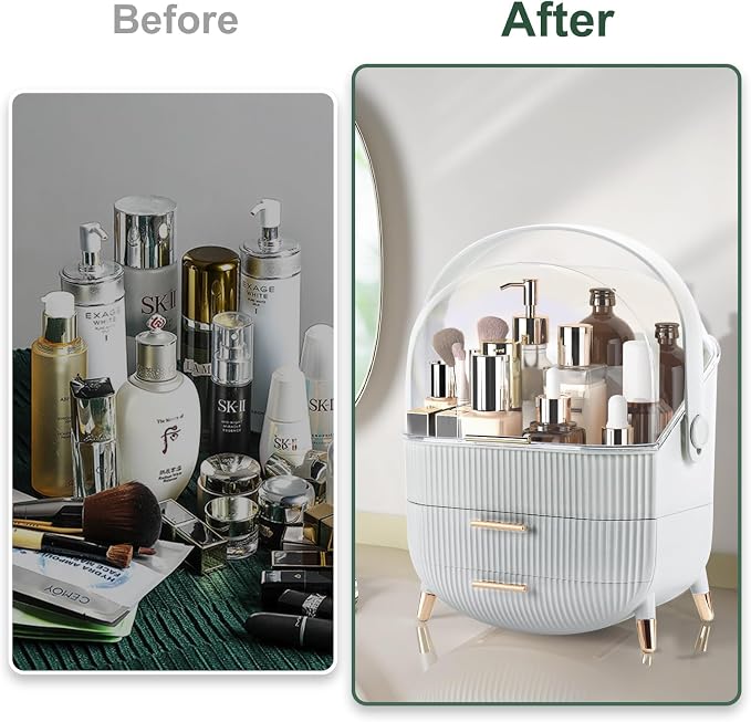 Makeup Organizer, Large Skincare Organizer for Vanity with Drawers & Cover - Image 7