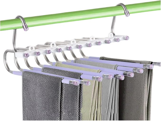 2Pack 9 Layers Foldable Pants Hangers Space Saving Trouser Hanger Multifunctional Trouser Rack Hanger Hanging Hole for Wardrobe Trousers Scarf Jeans (White) - Image 3