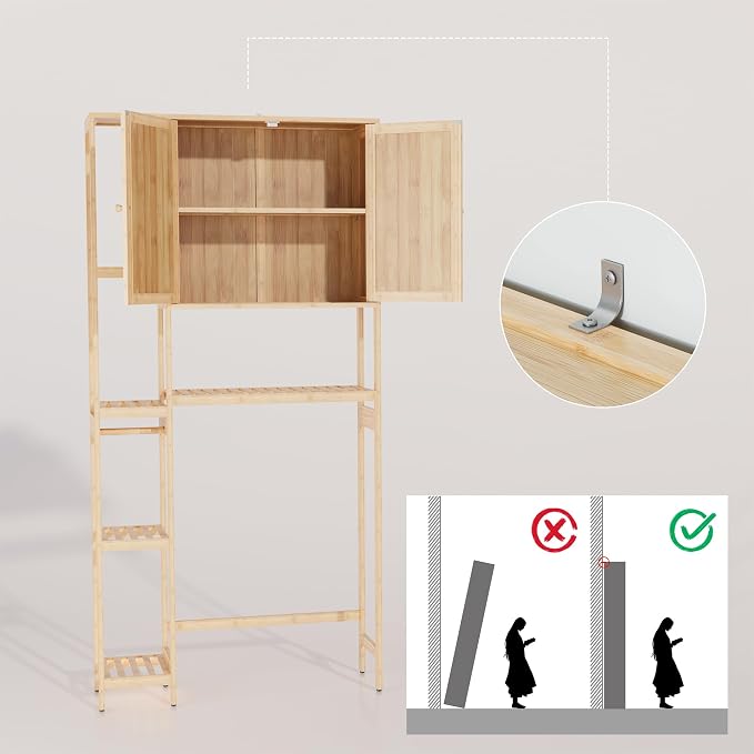 Bamboo Over-the-Toilet Storage Cabinet with Shelves for Small Bathrooms - Image 7