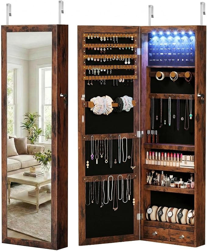 DUMOS 6 LEDs Mirror Jewelry Organizer Cabinet, Jewelry Armoire, 47.2 Inch by DumosLifestyle