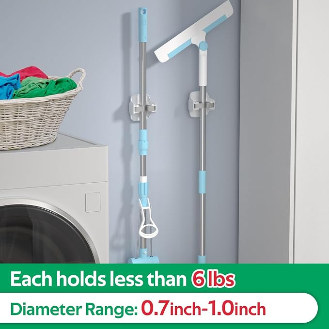 reliahom Broom Holder Wall Mount Mop Grippers organizer wall hanging, 3Pack - Image 5