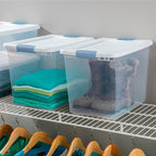 Sterilite 25 Qt Latching Storage Box, Stackable Bin with Latch Lid, Plastic Container to Organize Closet Shelf, Clear with White Lid, 12-Pack | Heavy-Duty and Stackable Plastic Containers with Latches for Closet, Cabinet, Bedroom, Bathroom and Dorm Roo... - Image 8