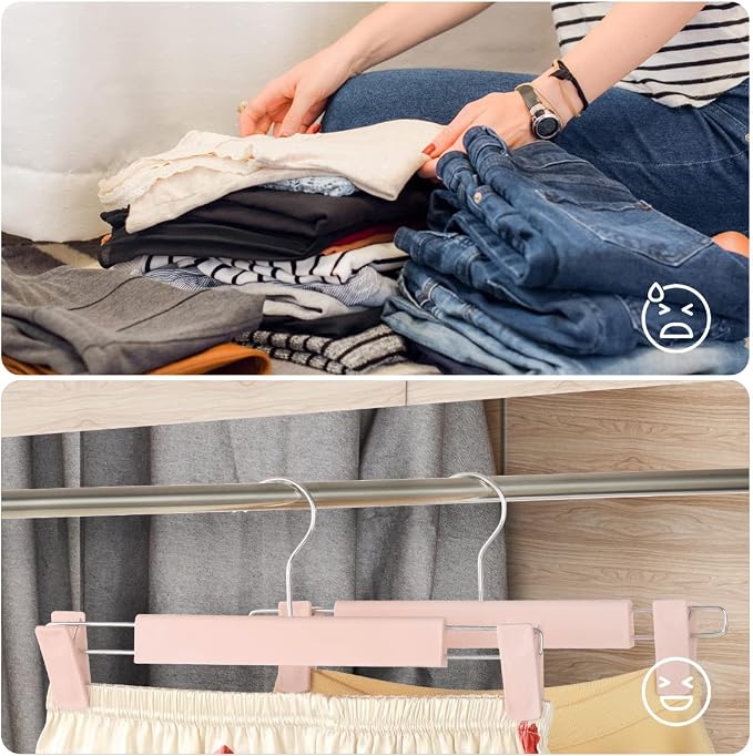 GUANJUNE Clothes Pants Hangers, Space-Saving Skirt Holders with 360 ° Swivel Hooks, Adjustable Clips, Trouser Hangers, Clothes Coat Garment Jeans Hangers (20 Pack, Pink) - Image 5