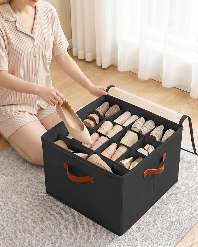 3 Pack Shoe Storage Organizer with Clear Lid for Closet Entryway ,Black - Image 2