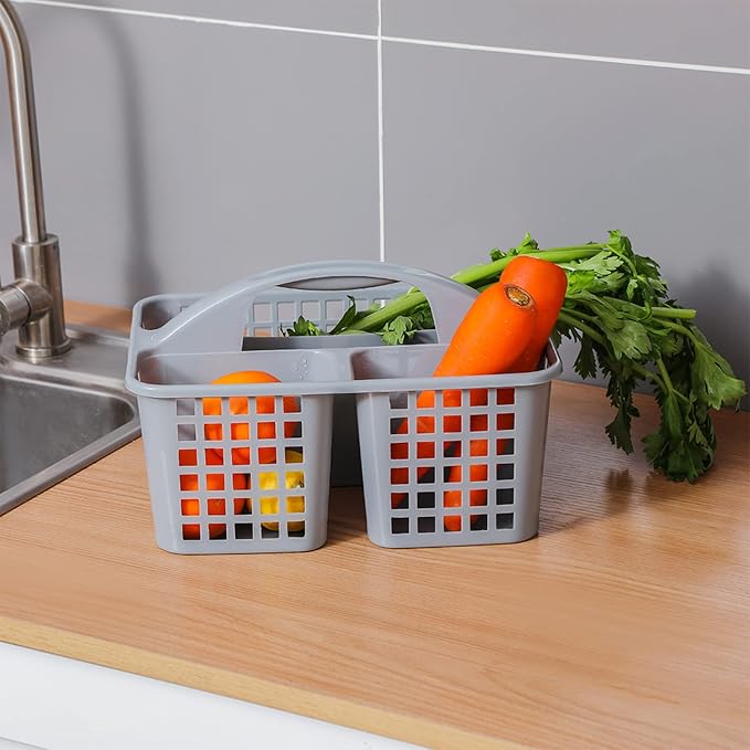 Portable Shower Caddy Basket Plastic Storage Basket with Compartments Grey - Image 6