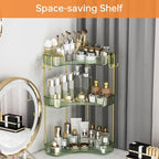 3-Tier Corner Bathroom Counter Organizer，Makeup & Skincare Shelf with Built-in Brush Holder，Space-Saving Bathroom Countertop Organizer for Skincare, Perfume, Cosmetics(Green) - Image 4