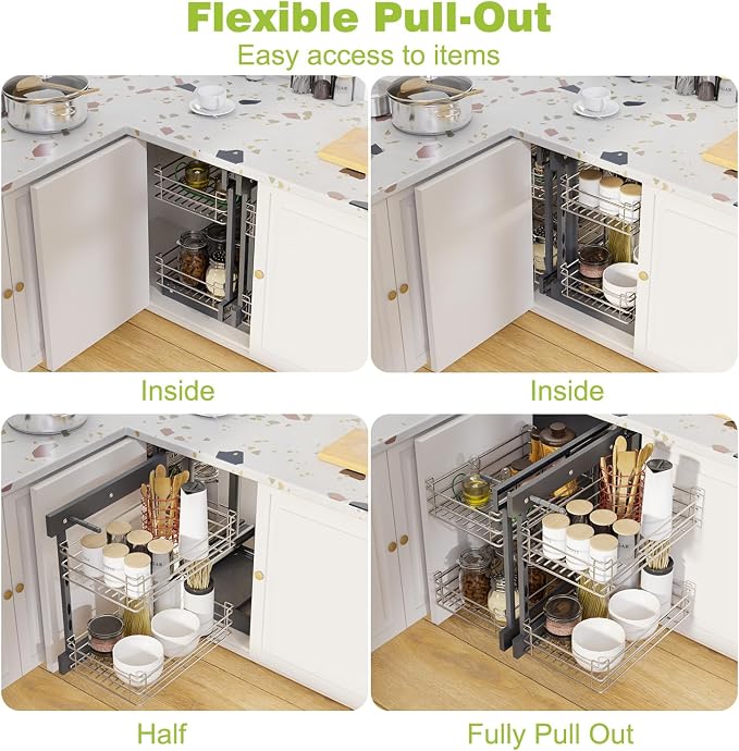 Blind Corner Pull Out Organizer for 36" Cabinet Left Open & Right Open Compatible 2 Tier 4 Shelves Adjustable Height - Image 6