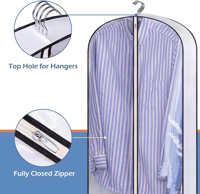 SLEEPING LAMB 40" Clear Garment Bags for Hanging Clothes Storage 4" Gusseted Suit Bags for Closet Storage Coat Cover for Shirts, Sweaters, Jackets (5 Packs) - Image 6
