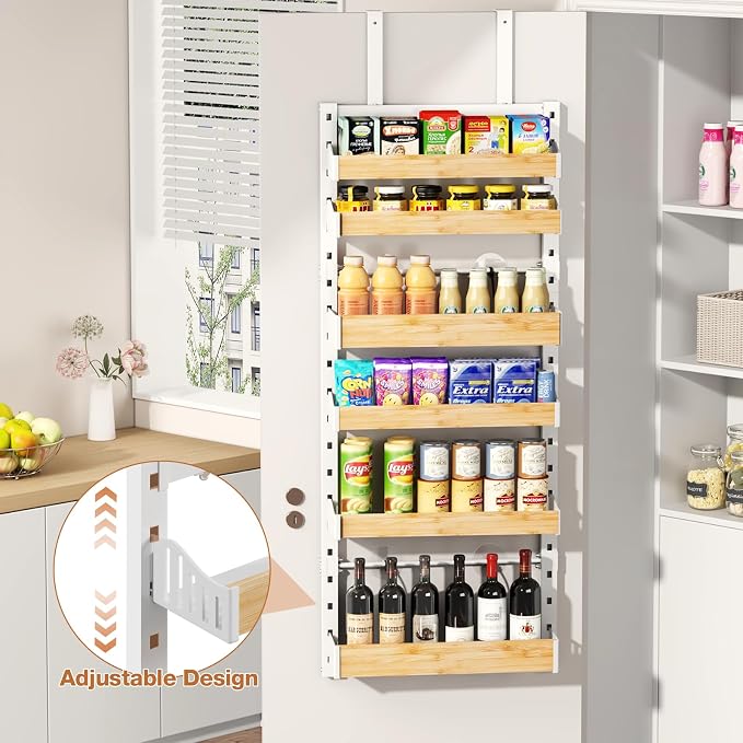 6-Tier Over The Door Pantry Organizer, Heavy-Duty Metal Wall Mount or Hanging Spice Rack, behind the door storage Shelves with Adjustable Basket, Back of Door Organizer for Kitchen Cabinet and Closet - Image 6