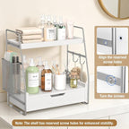 2-Tier Bathroom Counter Organizer with Drawer, Wood Counter Storage Shelf - Image 6