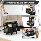 Large Rolling Cleaning Caddy Bag, Cleaning Caddy with Wheels with Detachable Trolley for Housekeepers, Water Resistant Cleaner Supplies Organizer with Wheels for Kitchen, Car, Picnic (Black-Grey) - Image 7