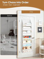 Criusia Over the Door Organizer, Heavy-Duty 6-Shelf Hanging Storage with 13 Mesh Pockets, 55lbs Capacity Behind the Door Storage for Nursery, Bathroom, Bedroom, and Dorm, White - Image 2