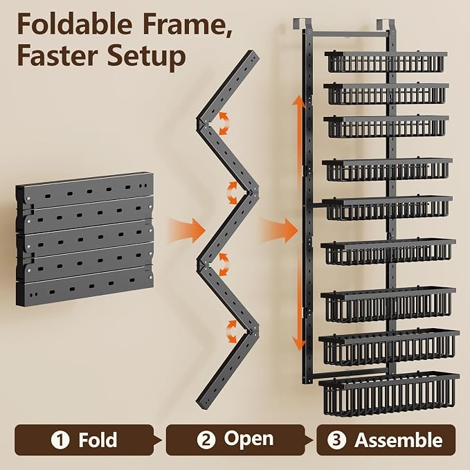 POKIPO 9 Tier Over The Door Pantry Organizer, 2 in 1 Wall Mount or Hanging Spice Rack with Adjustable Deep Basket, Heavy-Duty Seasoning Organizer and Storage for Kitchen Cabinet Closet Bathroom - Image 6