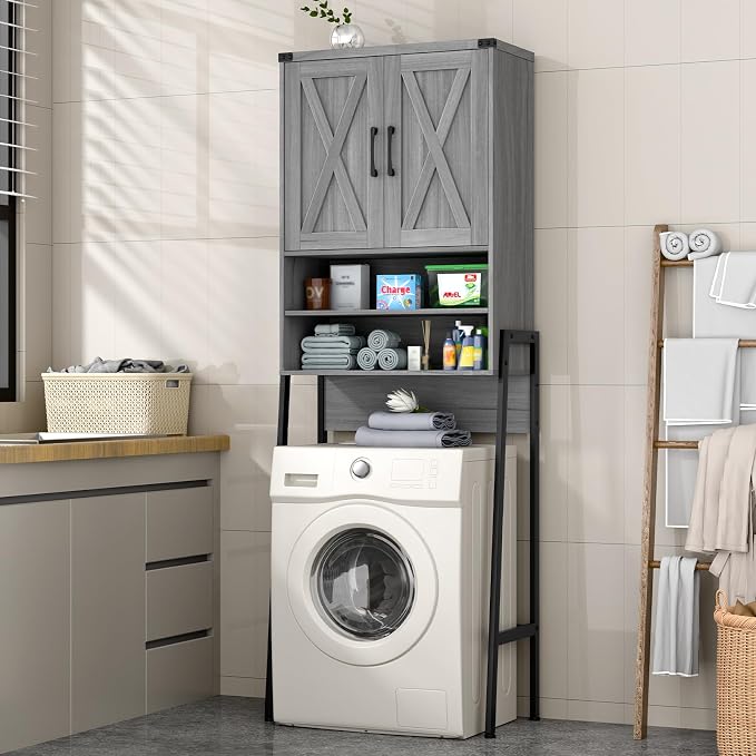 Vabches Metal Frame Over The Toilet Storage Cabinet, Wash Grey - Image 5