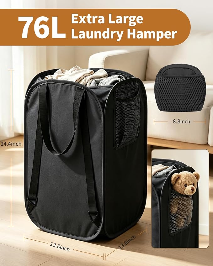 House Again 76L Laundry Backpack, 210D Oxford Heavy Duty Laundry Bag Backpack with Adjustable Shoulder Straps, Foldable Laundry Bag for College Dorm and Travel, Black - Image 2