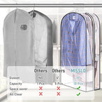 MISSLO 10" Gusseted All Clear Garment Bags for Hanging Clothes 40"+60" Suit Bags for Closet Storage Dresses Protectors for Shirts, Coats, Gowns, 3 Packs - Image 3