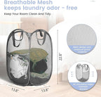 HOUSE AGAIN Strong Mesh Pop Up Laundry Hamper, 70L Collapsible Laundry Basket with Steel Frame, Double‑Stitched Handles & Side Pocket, Foldable Dirty Clothes Hamper for Dorm, Bedroom, Grey - Image 4
