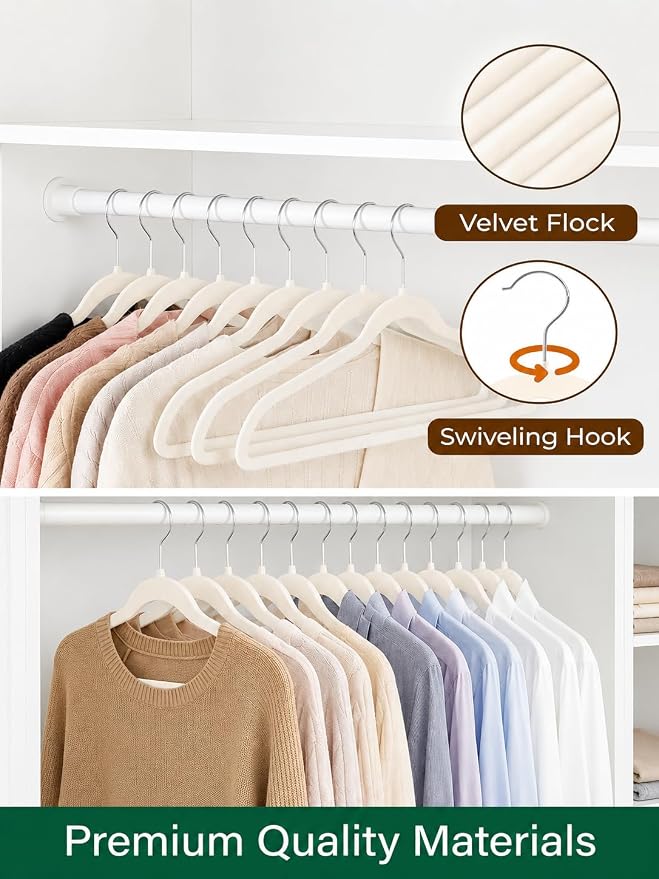 HOUSE DAY Ivory Velvet Hangers 100 Pack - Non Slip Felt Hanger, No Wrinkles - Image 8