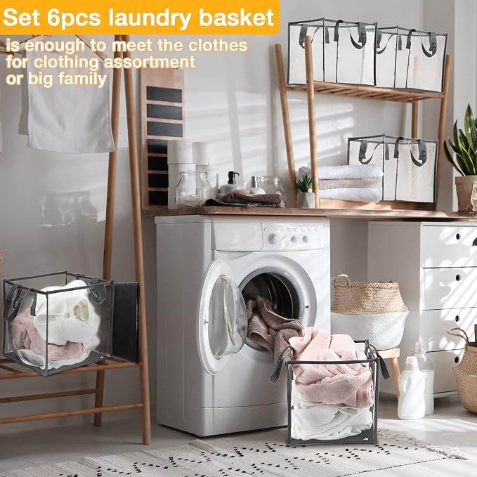 Zopeal 6 Pack Collapsible Mesh Laundry Basket, Grey, Single-layer - Image 4