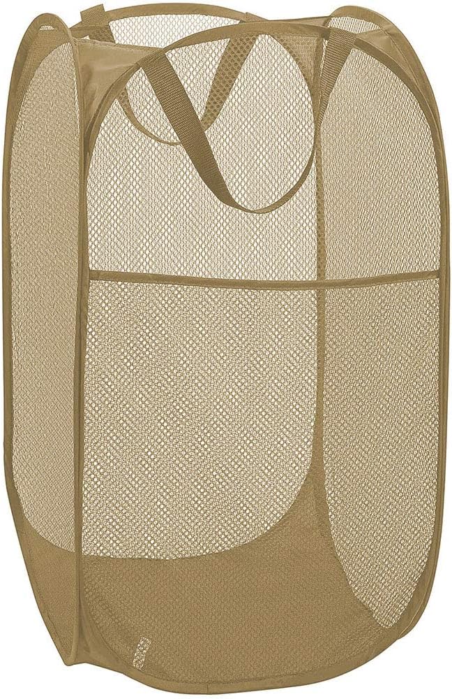 Mesh Popup Laundry Hamper, Foldable Laundry Basket Clothes Hamper for Home, Apartment, College Dorm or Travel, Collapsible for Storage, Beige by Buenod