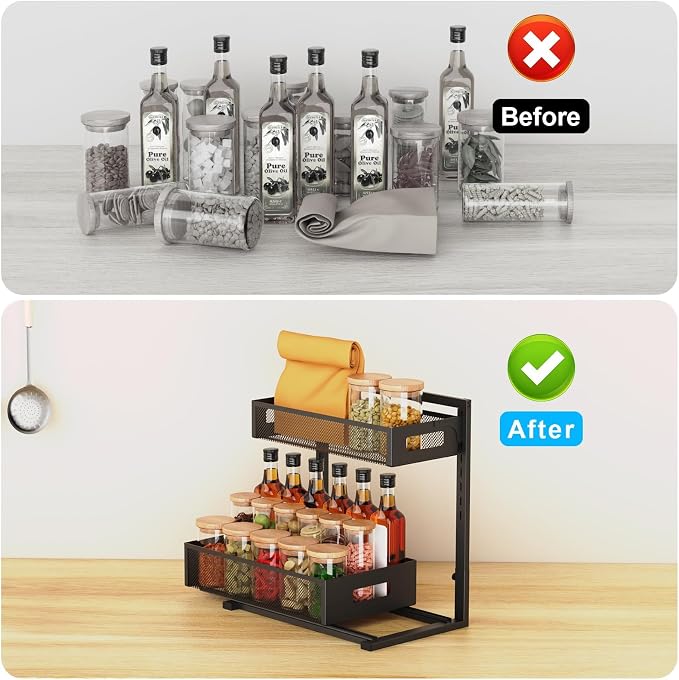 Petiza Under Sink Organizer Pull Out Cabinet Organizer Adjustable Height 2 Tier with Sliding Drawers Kitchen Bathroom Organizer and Storage(1pc) - Image 5