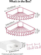 Orimade Corner Shower Caddy with 2 Hooks Wall Mounted Metal Bathroom Shelf Storage Organizer Adhesive No Drilling 2 Pack, Pink Only for 90-Degree Corner - Image 8