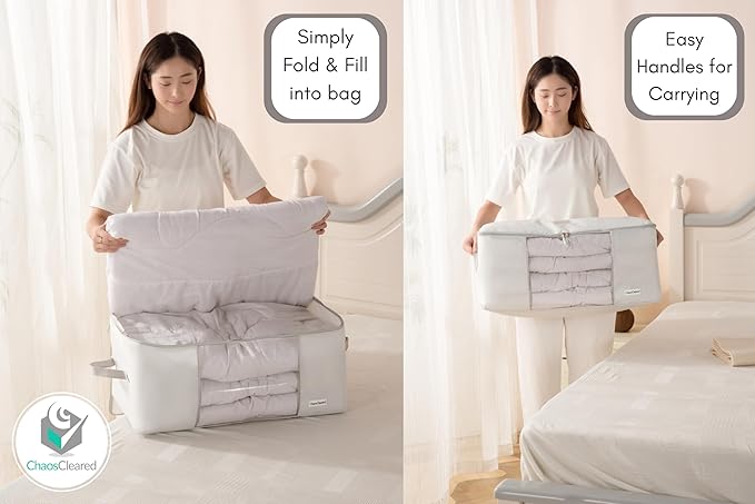 Comforter Storage Bag - Folding Organizer bag for King/Queen Comforters, Pillows, Blankets, Bedding/Quilt, Blanket, Duvet, Mothproof Space Saver; Large Collapsible Organizers, 24"x14"x11" - Image 3