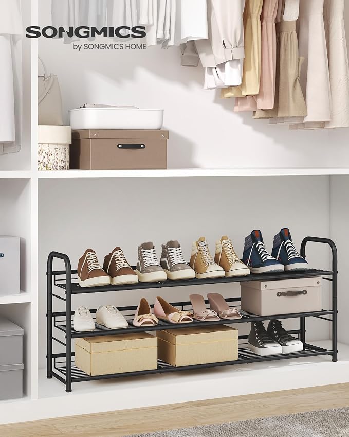 SONGMICS 3-Tier Long Stackable Metal Shoe Rack, Holds Up to 15 Pairs | Shoe Organizer for Closet, Entryway, and Small Spaces, with Adjustable Slanted Shelves, Black, DAVIAN Collection ULMR106BD01 - Image 2