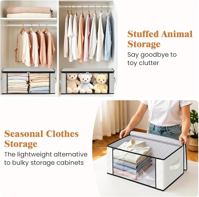 Fab totes 35L Closet Organizers, Foldable Under Bed Storage Containers | Storage Bags with Zippers,Window and Handles for Organizing Bedroom, Closet, Clothing,Organization with Handle - Image 4