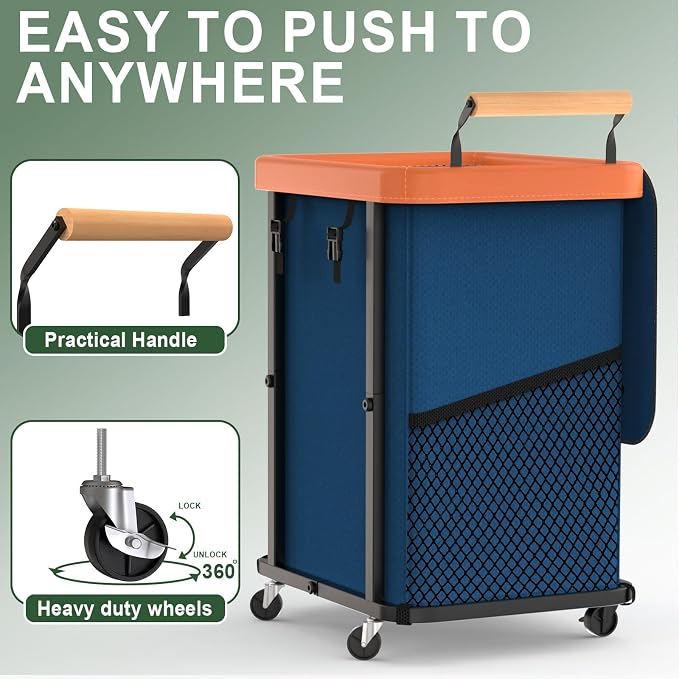 150L Laundry Basket with Wheels, Rolling Basket Hamper with Lid & Handle - Image 3