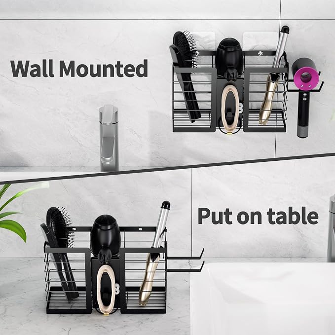 FUNKYLEE 3-in-1 Universal Hair Tool Organizer Wall Mount, Black - 2 Pack - Image 4