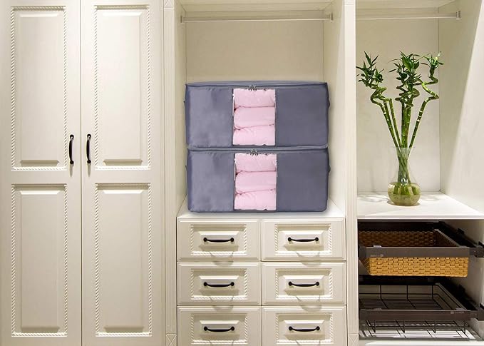 Comforter Storage Bags Containers,Pillow Beddings/Blanket Clothes Organizer Storage Containers With Zippers,Breathable and Moistureproof. (Grey 2pcs, L) - Image 6