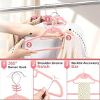 Velvet Felt Stackable Hangers 50 Pack, Thin & Space Saving, Pink | Non Slip, 15Lbs Capacity Heavy Duty With 360° Swivel Hook, Shoulder Notches, No Shoulder Bump, for Coat Suit Shirt Dress - Image 4