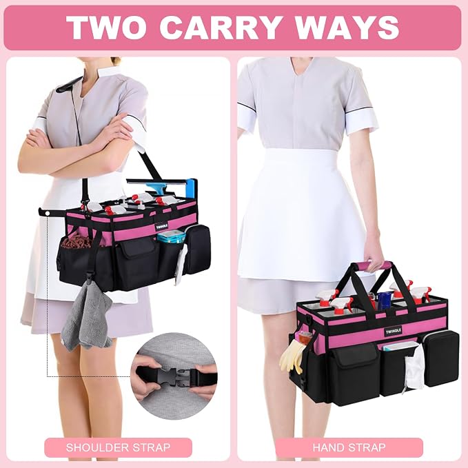 Large Cleaning Caddy With Detachable Divider And Support Board, Large Cleaning Supply Caddy With Adjustable Shoulder Strap & Waist Belt For Cleaners,Housekeepers - Image 5