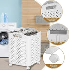 57L Foldable Collapsible Laundry Basket, with Wheels+Handles(Cream White) - Image 8