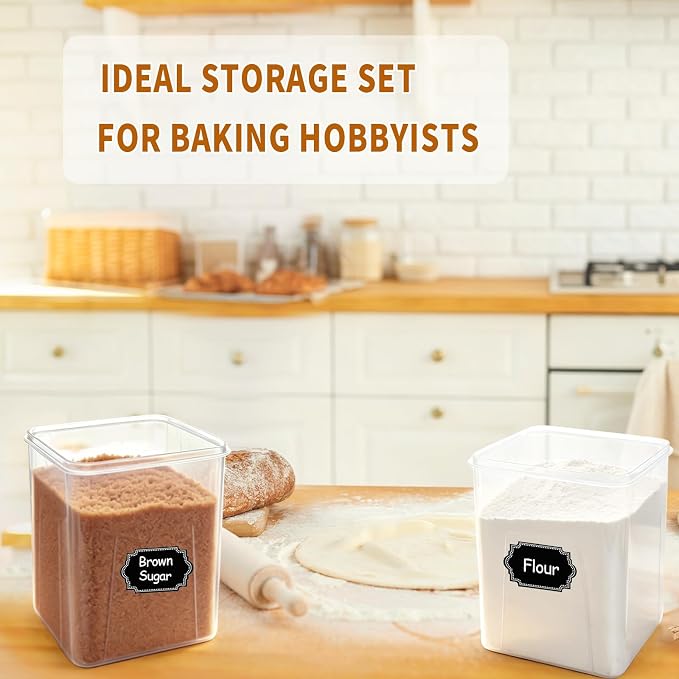 Flour Sugar Storage Containers, 10 Pack Large Airtight Food Storage Containers with Lids for Kitchen Pantry Organization and Storage, BPA Free Plastic Canisters Sets for Cereal, Rice and Baking - Image 2