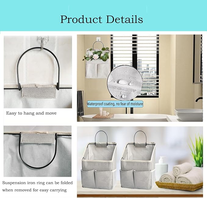 Wall Hanging Storage Bag,Wall Hanging Organizer Bags with Pockets, Wall Organizer Storage for Dormitory Bathroom Bedroom Kitchen (White 1) - Image 4