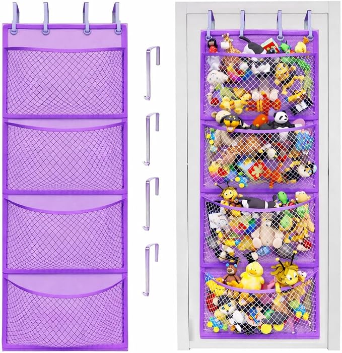 Honeyera Plush Storage (Patent Pending) - Plush Hammock Net Over Door Organizer for Stuffies, Baby Accessories, Toy/Hammock Hanging Storage Big Girls Toddler Large Bag Animals (Purple) by Honeyera
