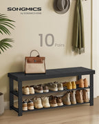 SONGMICS Shoe Rack Bench, 3-Tier Bamboo Entryway Bench, 42.9 Inches Width | Shoe Storage Organizer, Holds Up to 286 lb, Ink Black, BAMBOU Collection ULBS110B101 - Image 3