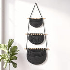 Macrame 3-Tier Hanging Wall Basket, Handwoven Jute Storage Organizer, Boho Decor for Kitchen, Bathroom, Living Room, Natural Cotton Rope Fruit Holder (Dark Gray) by GLDFI