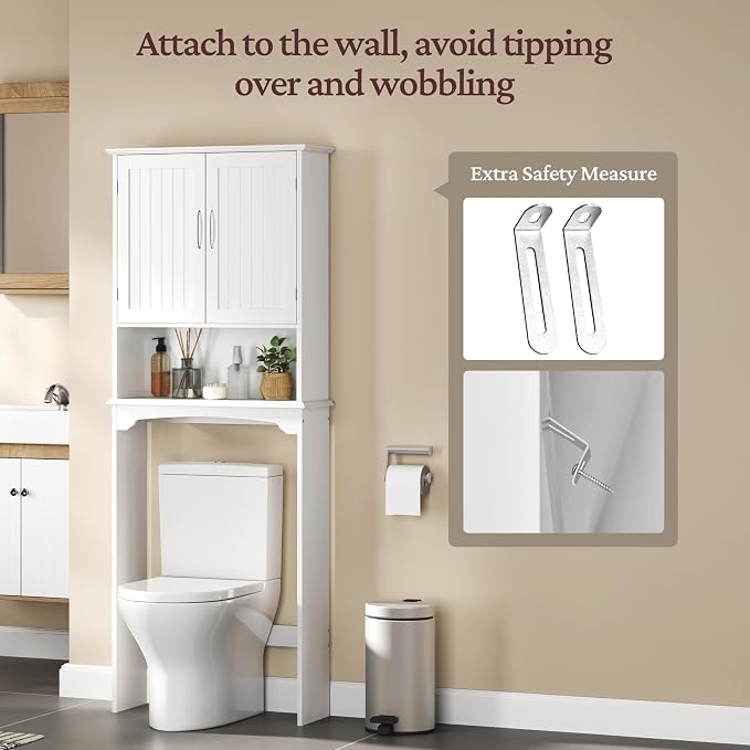 Yaheetech Over the Toilet Storage Cabinet, Bathroom Organizer, White - Image 5