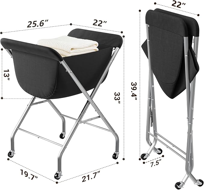 ELYKEN Laundry Basket with Wheels, Collapsible Laundry Hamper, Black - Image 3