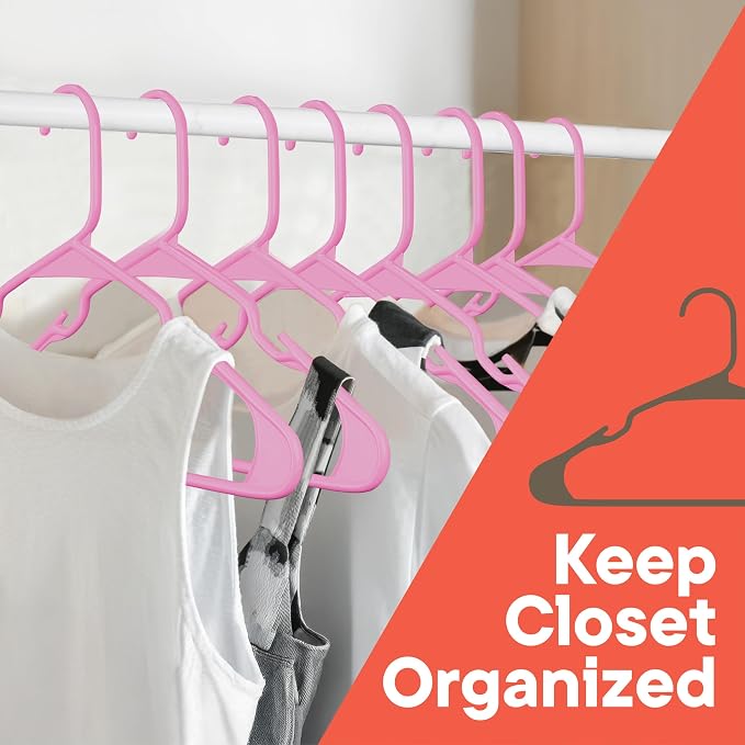 Pink Plastic Hangers 150 Pack– Heavy-Duty Plastic Hangers Slim and Space-Saving, Durable and Lightweight PP with Non-Slip Shoulder Notches for Slip Dresses, Suits, Jackets & Camisoles - Image 3
