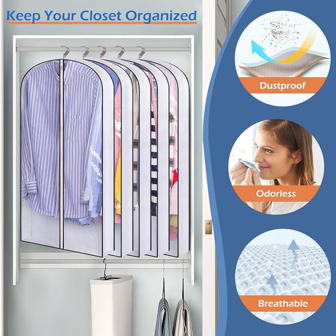 SLEEPING LAMB 40" Clear Garment Bags for Hanging Clothes Storage 4" Gusseted Suit Bags for Closet Storage Coat Cover for Shirts, Sweaters, Jackets (5 Packs) - Image 4