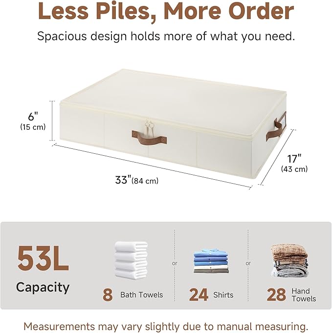 StorageWorks 6 Inch Low Profile Under Bed Clothes Storage Bins with Lids | Reinforced Structure, Resists Sagging, Handles & Label Holder, Foldable Stackable Closet Storage for Clothes, Blankets, Toys - Image 2