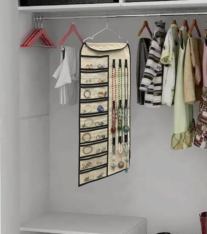 BB Brotrade Hanging Jewelry Organizer,Accessories Organizer,56 Pocket Organizer for Holding Jewelries (Beige-56 Pockets) - Image 6