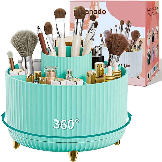 fanado 360° Rotate Makeup Brush Holder Organizer, Makeup Organizers Countertop, Makeup organization and Skincare Storage for Vanity, Desktop, Bathroom (Mint Green) by Unknown