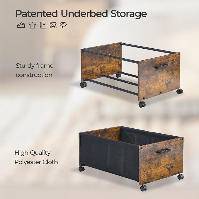 FOUCSSOMEI Under Bed Storage with Wheels, Wooden Under Bed Drawers On Wheels, Rolling Under Bed Shoe Storage, Space Saving, Rustic Brown,70L - Image 5